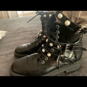 Zara Basic black leather Jeweled boots size 38
